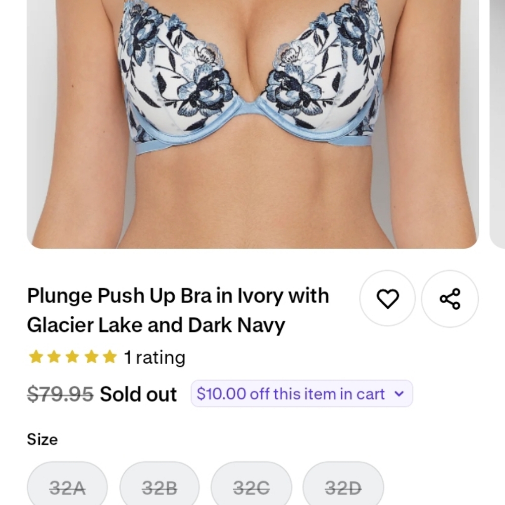 La SENZA Plunge Push Up Bra in Ivory with Glacier Lake and Dark Navy - Picture 2 of 3